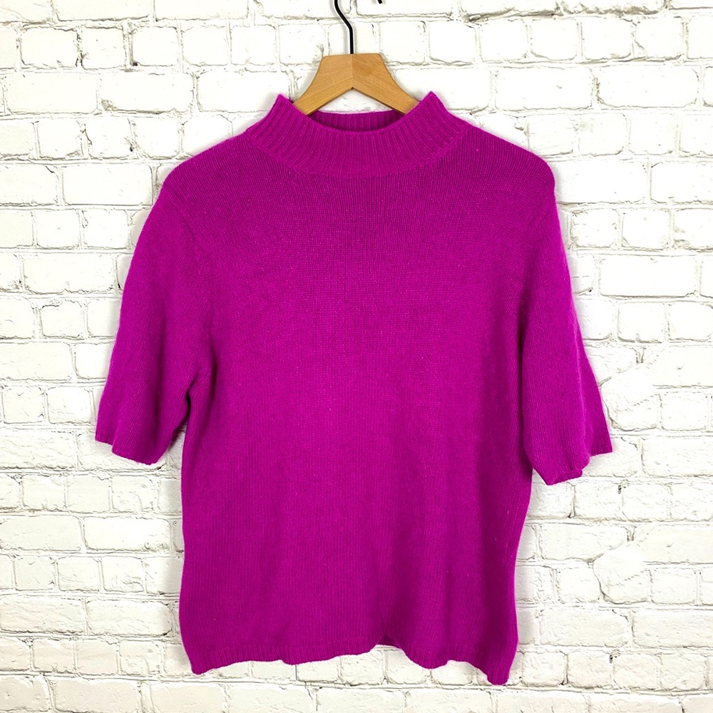 Apostrophe Silk Angora Mock Neck Fushia Pink Sweater